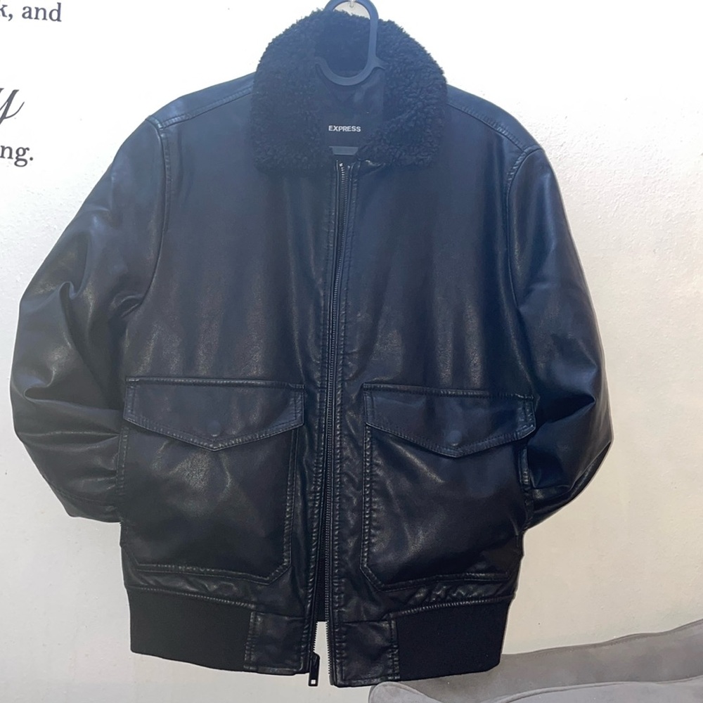 Faux Leather Bomber Jacket men size Small express NWT